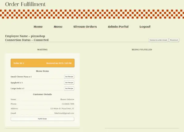 pizza shop stream orders page