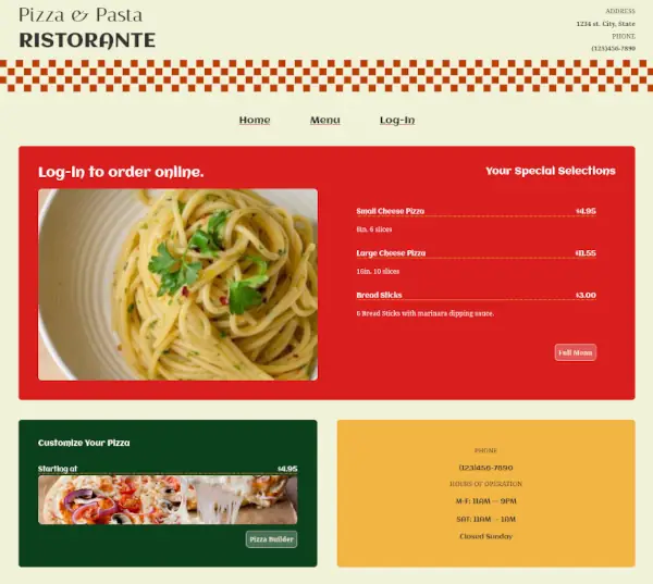 pizza shop landing page