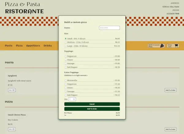 pizza shop custom pizza form