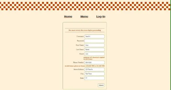 pizza shop receipt page